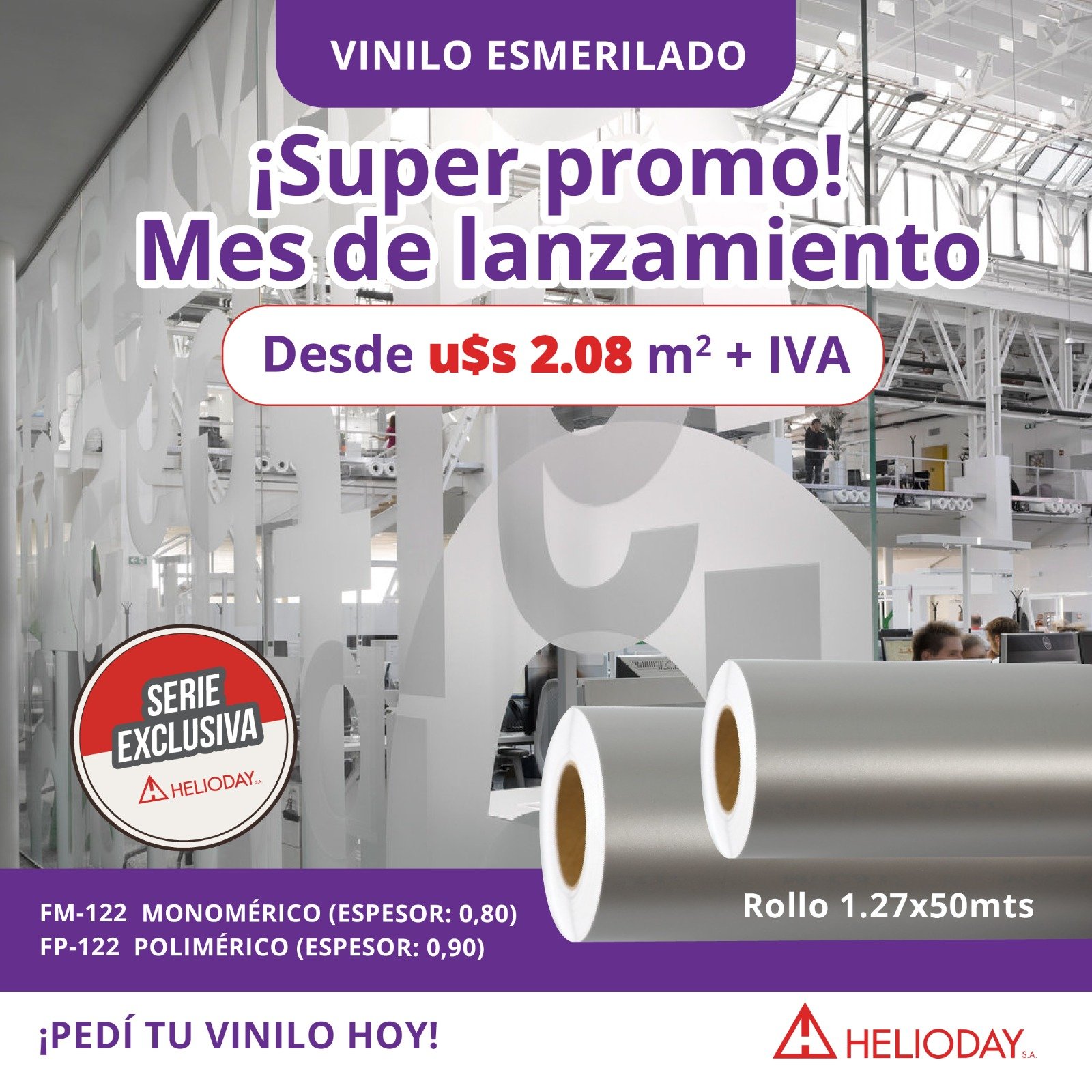Vinilo esmerilado Helioday en rollo para oficinas